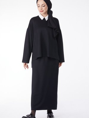 Sıyah Sweatshirt+etek İkili Takım Sıyah Sweatshirt+etek İkili Takım