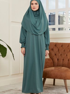 Kol Detaylı Namaz Elbisesi Tek Parça Kendiliğinden Başörtülü Kol Detaylı Namaz Elbisesi Tek Parça Kendiliğinden Başörtülü