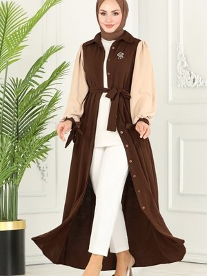 Kahve & Taş Gizli Düğmeli Mevsimlik Ferace Kahve & Taş Gizli Düğmeli Mevsimlik Ferace