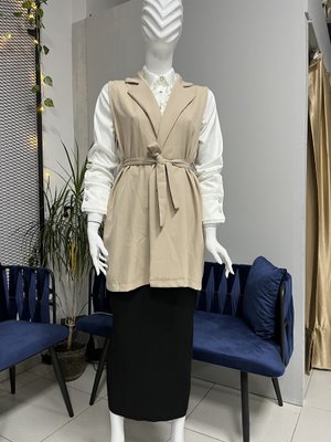 Krep Kumaş Yelek Araboy Kemerli Krep Kumaş Yelek Araboy Kemerli