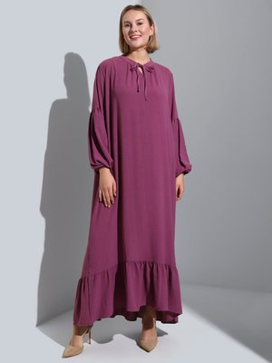 Vintage Mor Büyük Beden Balon Kol Elbise Vintage Mor Büyük Beden Balon Kol Elbise