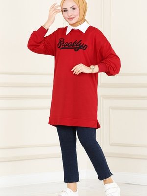 Kırmızı Yazı Baskılı Spor Tunik Kırmızı Yazı Baskılı Spor Tunik