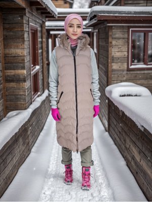 Bej Kürk Kapüşonlu Şişme Yelek