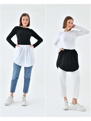 2’li Paket Beyaz Ve Siyah Cepli İçlik Gömlek Görünümlü Etek 2’li Paket Beyaz Ve Siyah Cepli İçlik Gömlek Görünümlü Etek