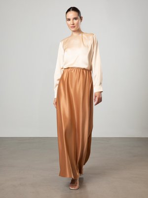 Camel Mevlana Kalıp Beli Lastikli Saten Etek