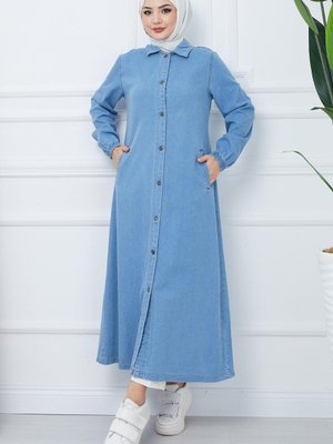 Düğmeli Kot Kap Mavi