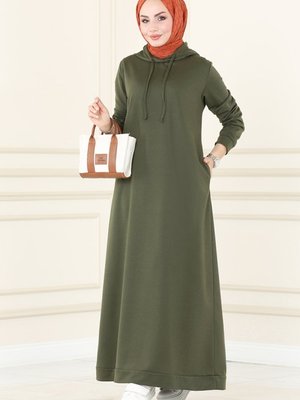 Haki Kapüşonlu Spor Elbise Haki Kapüşonlu Spor Elbise