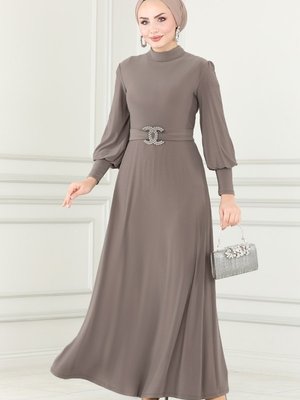 Koyu Vizyon Kemerli Sandy Elbise