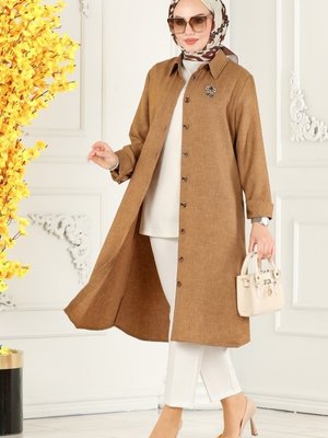 Latte Düğmeli Basic Tunik Latte Düğmeli Basic Tunik
