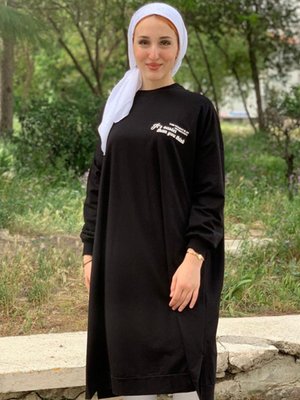 Siyah Yüksek Baskılı Uzun Sweatshirt Siyah Yüksek Baskılı Uzun Sweatshirt