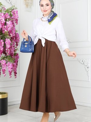 Kahve Cep Detaylı Terikoton Etek Kahve Cep Detaylı Terikoton Etek