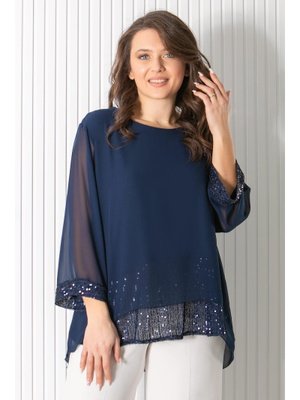 Lacivert Pul Payet Detaylı Şifon Tunik