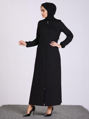 Siyah Kolu Lastikli Fermuarlı Ferace Siyah Kolu Lastikli Fermuarlı Ferace