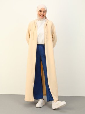 Açık Taş Kapüşon Detaylı Fermuarlı Spor Pardesü