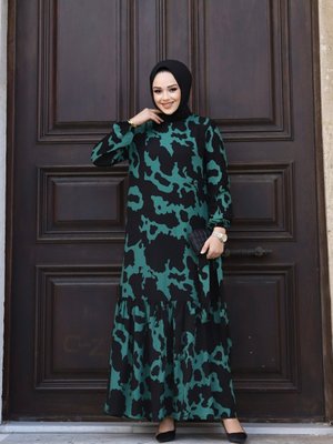 Kadın Yazlık Tesettür Kuşaklı Dokuma Kumaş Şık Elbise Kadın Yazlık Tesettür Kuşaklı Dokuma Kumaş Şık Elbise