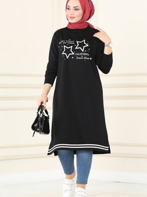 Siyah Yıldız Baskılı Spor Tunik