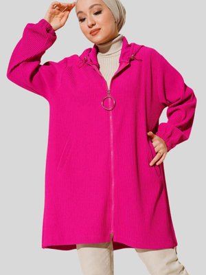 Fuşya Önü Fermuarlı Fitilli Bomber Mont Fuşya Önü Fermuarlı Fitilli Bomber Mont