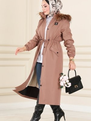 Pudra Vizyon İçi Kürklü Bondit Trençkot Pudra Vizyon İçi Kürklü Bondit Trençkot