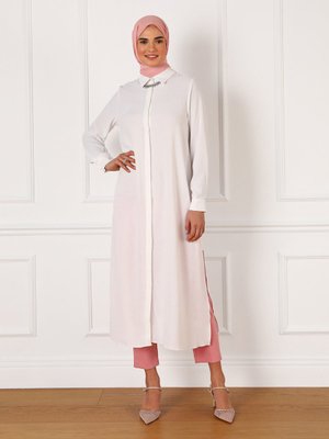 Off White Aerobin Boydan Düğmeli Uzun Tunik