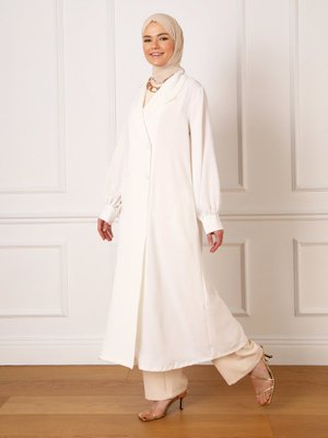 Beyaz Aerobin Çift Kapama Pardesü