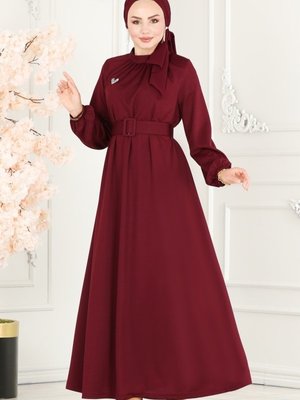 Bordo Kaplama Kemerli Elbise Bordo Kaplama Kemerli Elbise