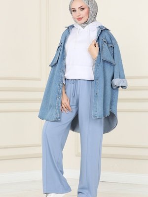 Buz Mavisi Dikiş Detaylı Pantolon Buz Mavisi Dikiş Detaylı Pantolon