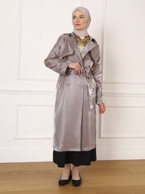 Vizon Parlak Kumaş Trençkot