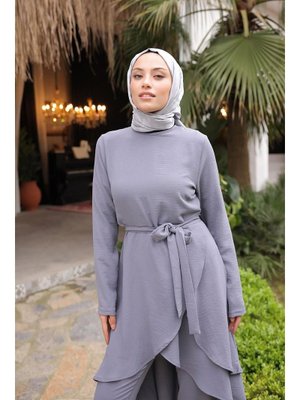 Gri Asimetrik Kesim Aerobin Takım