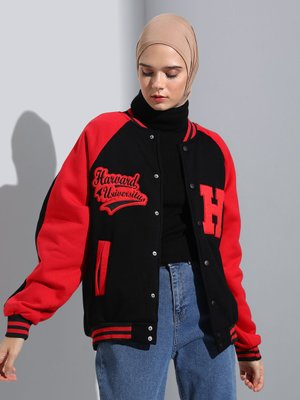 H Desen Kolej Ceket Siyah Kirmizi
