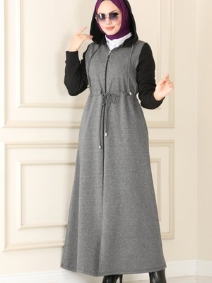 Gri & Siyah Beli Tünelli Kışlık Ferace Gri & Siyah Beli Tünelli Kışlık Ferace