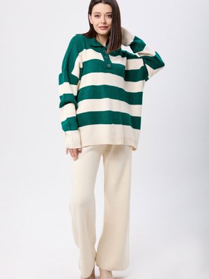 Yesıl Krem Çizgili Triko Takım