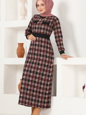 Bordo Cep Aksesuarlı Kışlık Elbise Bordo Cep Aksesuarlı Kışlık Elbise