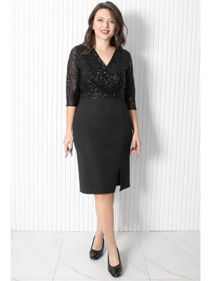 Siyah Pul Payetli Abiye Elbise