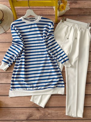 Kombin Çizgili Tunik Ve Pantolon Takım Mavi