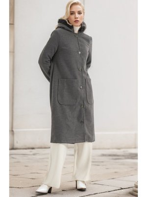 Antrasit Hermes Kaşe Kapüşonlu Kaban Antrasit Hermes Kaşe Kapüşonlu Kaban