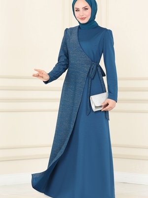 Petrol Sim Detaylı Elbise