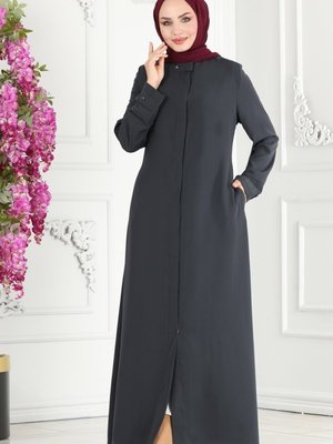 Antrasit Nakış İşlemeli Medine İpeği Ferace Antrasit Nakış İşlemeli Medine İpeği Ferace