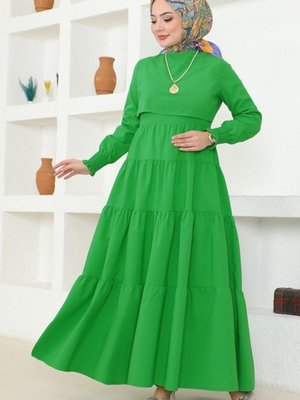 Benetton Yeşili Bolero Detaylı Terikoton Elbise