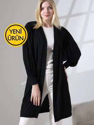 Yumuşak Dokulu Penye Balon Kol Büzgülü Esnekjakarlı Uzun & Hırka Yumuşak Dokulu Penye Balon Kol Büzgülü Esnekjakarlı Uzun & Hırka