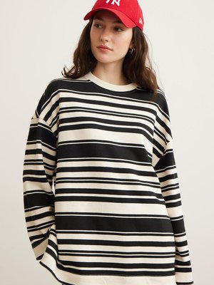 Mıa Çizgili Oversıze Sweatshırt Siyah