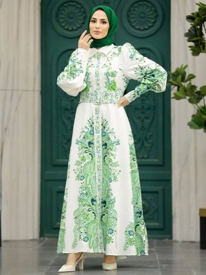 Yeşil Atlas Kumaş Elbise