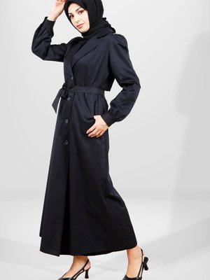 Lacivert Uzun Trençkot