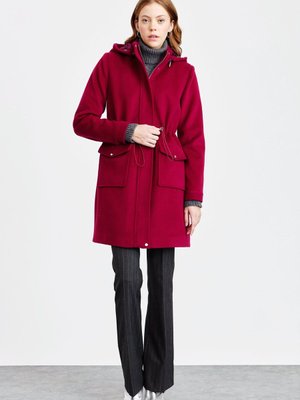 Beli Büzgülü Kaşe Kaban Vişne