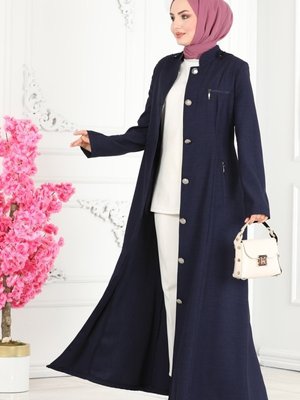 Lacivert Kapüşonlu Ferace