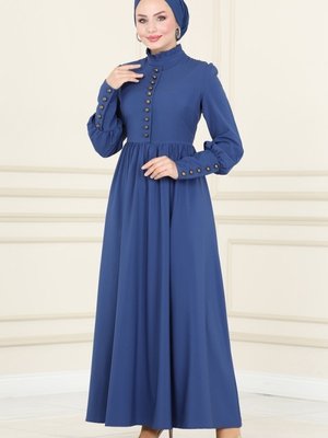 İndigo Aksesuar Düğmeli Elbise