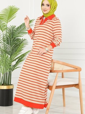 Oranj Çizgili Spor Elbise