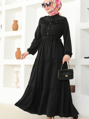 Siyah Fırfır Detay Aerobin Elbise