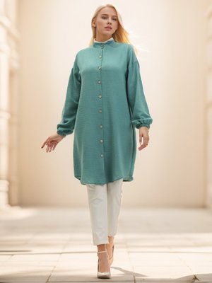 Mint Yeşili Hakim Yaka Boydan Düğmeli Tunik Mint Yeşili Hakim Yaka Boydan Düğmeli Tunik
