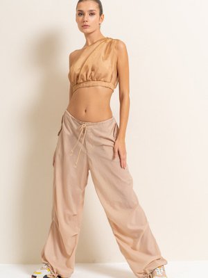 Karamel Bol Kesim Bağcıklı Pantolon