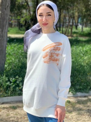 Ekru/bronz Yazı Kabartmalı Sweat